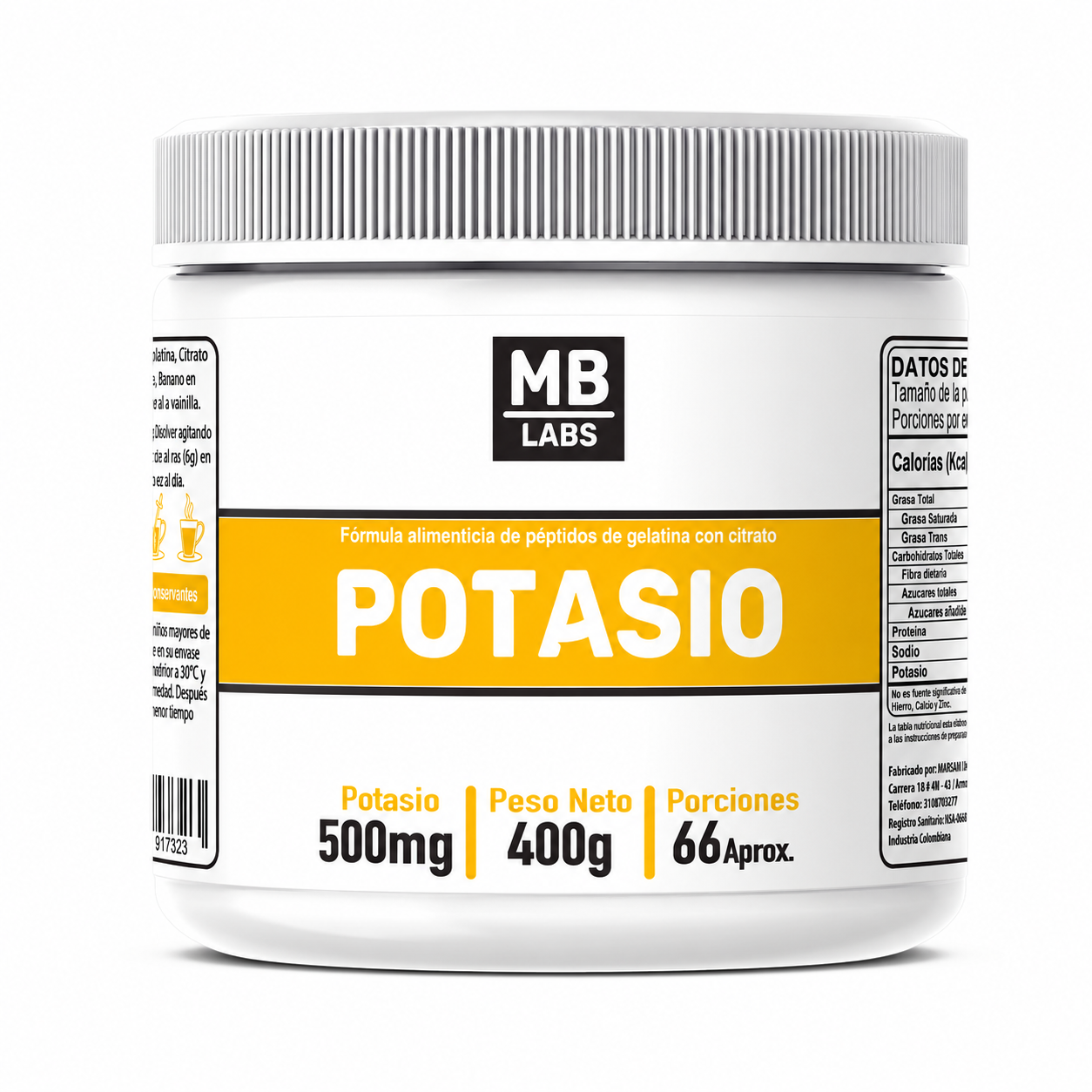 Citrato de Potasio en Polvo 400g Sabor Vainilla