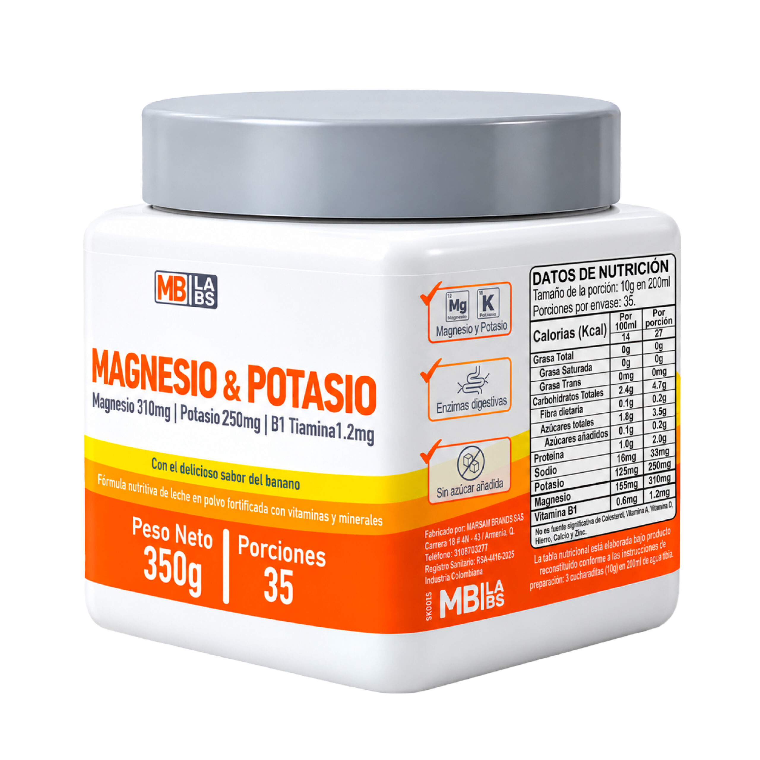 Magnesio + Potasio + Vita B1 Polvo 350g