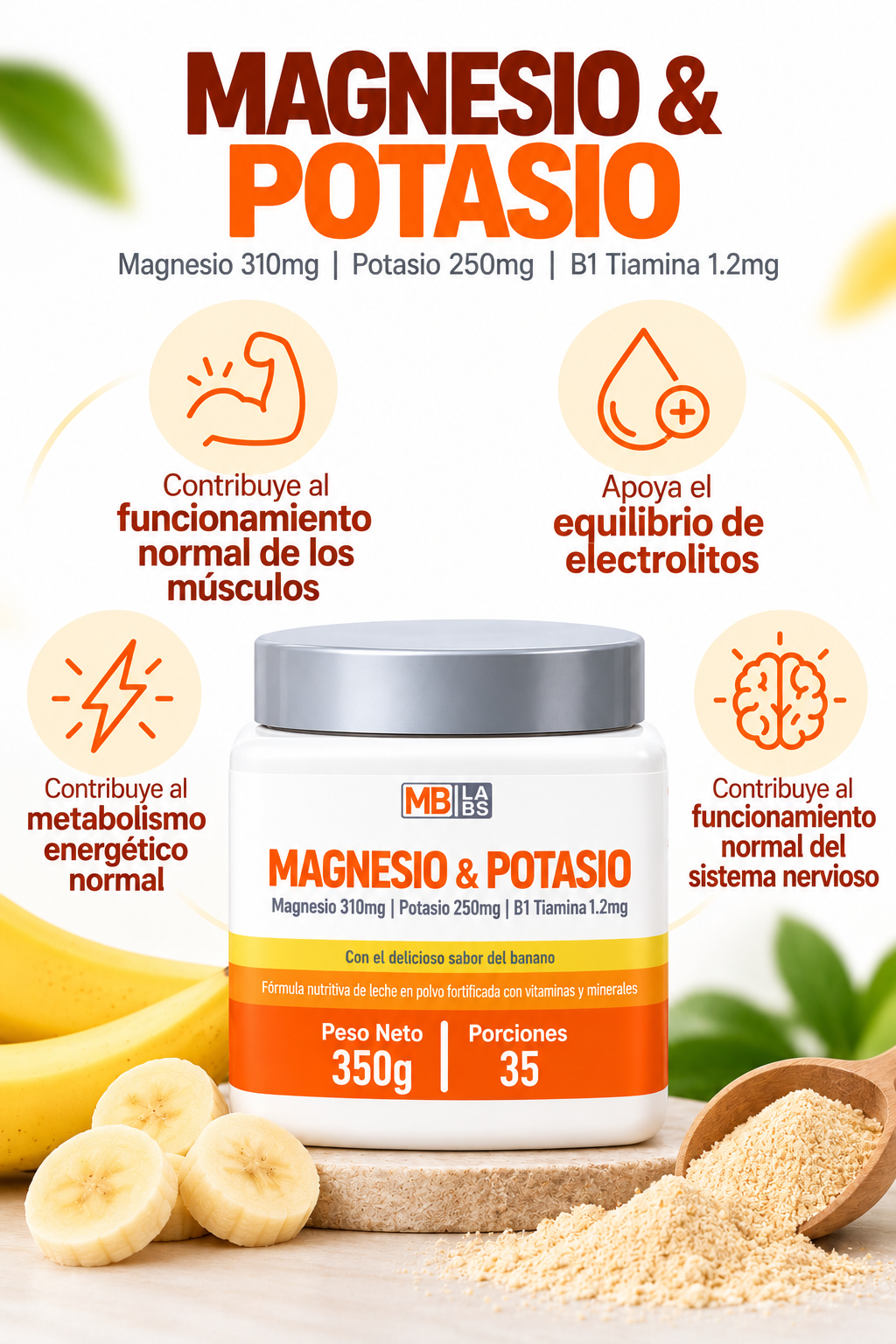Magnesio + Potasio + Vita B1 Polvo 350g - Imagen 3